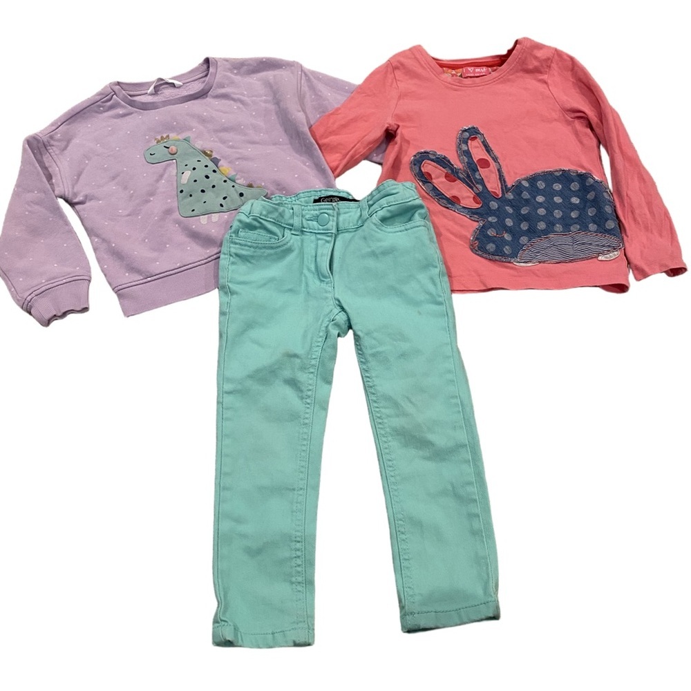 Toddler Girl 3T Clothing Lot Pastel Dinosaur Bunny Pullover Sweater Jeans 2-3yr
